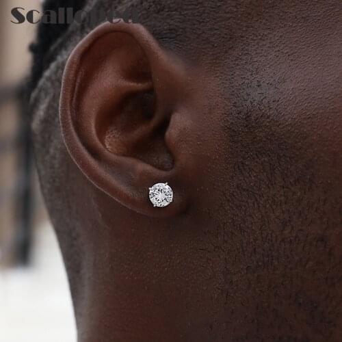 SCALLOPED Luxury Crystal Four Claw Zircon Stud Earrings Women Ear Piercing Fashion Jewelry Accessories Male Brincos