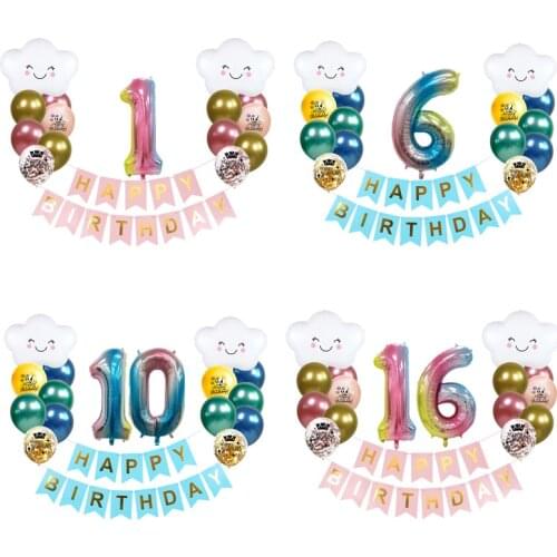 Happy Birthday Banners Smile Cloud Balloons Set 32inch Rainbow Number Metal Latex Balloons Childrens Birthday Party Decoration