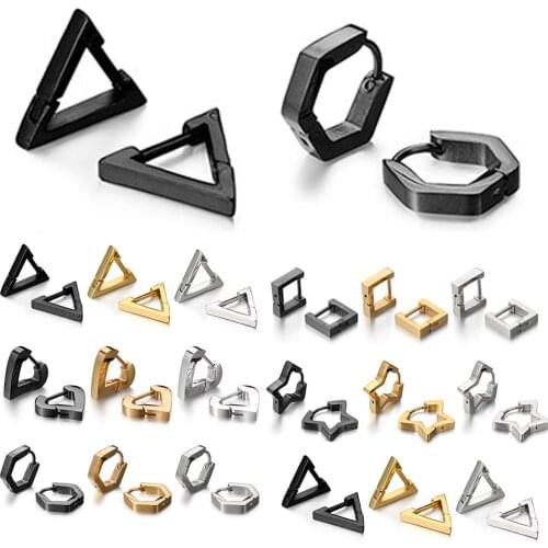 1Pair Fashion Triangle Unisex Punk Rock Stainless Steel Men Women Ear Stud Earrings Pierced Push-Back Ear Plug