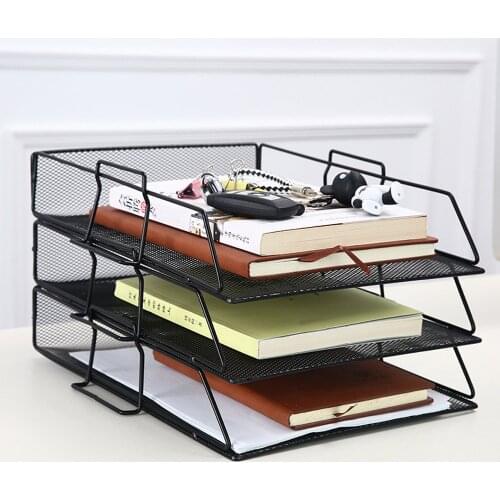 Stackable Paper Tray Metal Mesh Desktop File Organizer Storage Basket Holder for Home Office Document File Letter Book Magazine