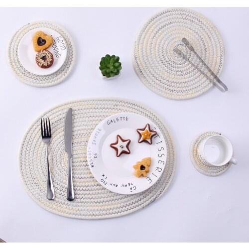 Nordic Yarn Table Mats Western Food Insulation Pad Hand-woven Cotton Rope Dish Bowl Cup Thickening Anti-scalding Round Placemats