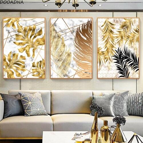 Nordic wall art golden palm leaf plant canvas painting poster printing modern plant decoration graphic art house decoration