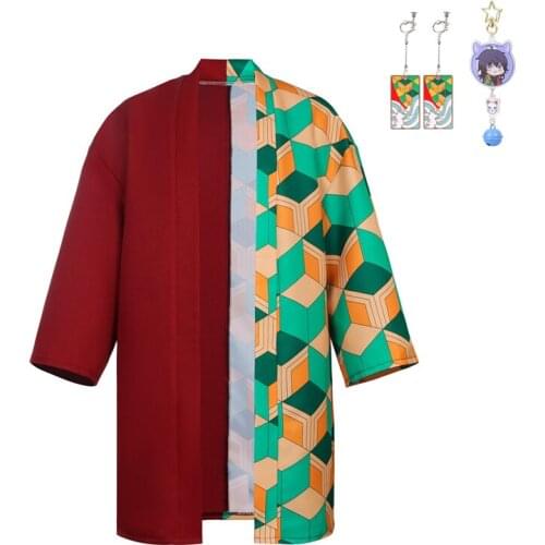 Tomioka Giyuu Haori with Earrings Keychain Kimetsu no Yaiba Cloak Short Demon Slayer Kimono Uniforms anime Cosplay Capes