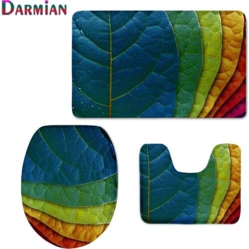 Creative Multicolor Leaves Prints 3Pcs Set Home Decor Bathroom Carpet for Bathroom Soft Easy to Clean Commode Pad Toilet Cover