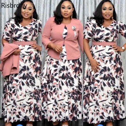 African Clothes for Women 2021 Summer African Women Long Sleeve Plus Size Printing Dress Suit 2XL-5XL Maxi Dress