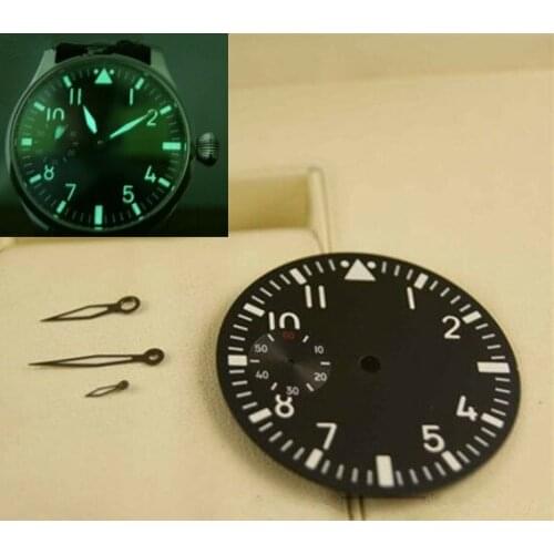Green Luminous 38.9mm Black Watch Dial + Hands For ETA 6497 Watch Movement