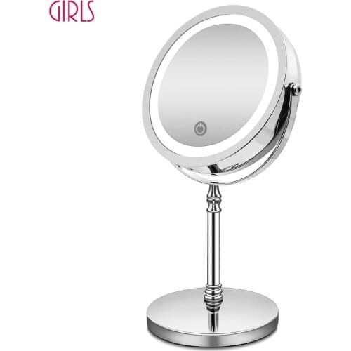 LED Makeup Mirror with Lights 10X Magnification Double Sided Vanity Mirror USB Charging Touch Dimming Bath Mirrors Gift For Girl