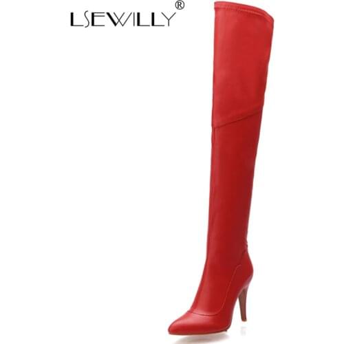 Lsewilly Winter Autumn New Side Zipper Knee Boots Women Solid Colors Spike Heels Fashion Comfort Knee Boots size 34-45 MY052