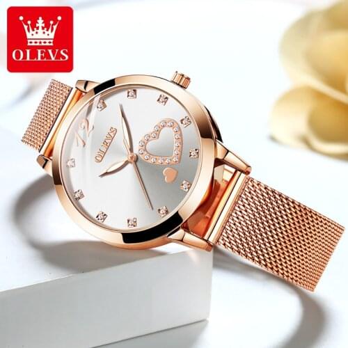 OLEVS Fashion New Women Watches Elegant Chronograph Dial calendar Stainless steel Strap Quartz Japanese Movement Waterproof