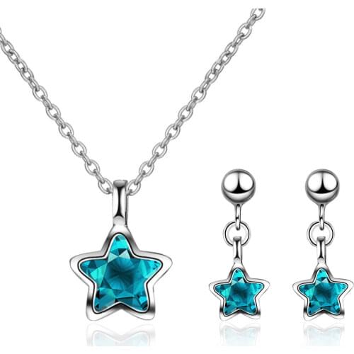 Womens Jewellery Set Star Hanging Earrings Necklaces 925 Sterling Silver Crystal Fashion Elegant Party Girl Gift
