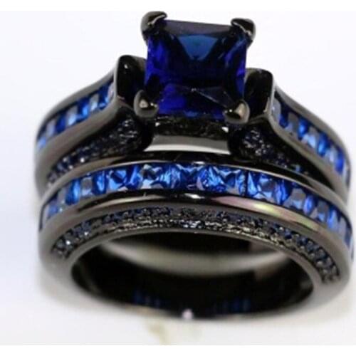 Milangirl ful Stone Hot Style Blue stone Black CZ Zircon Engagement Jewelry Eternity Women Band Stacking Rings