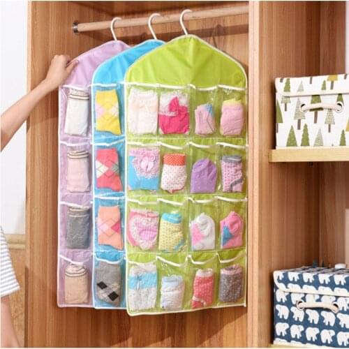 1Pcs Wardrobe Storage Hanging Bag Underwear Socks Jewelry Storage Bag Blue Pink Green Beige 16 Pockets To Sort Out Debris