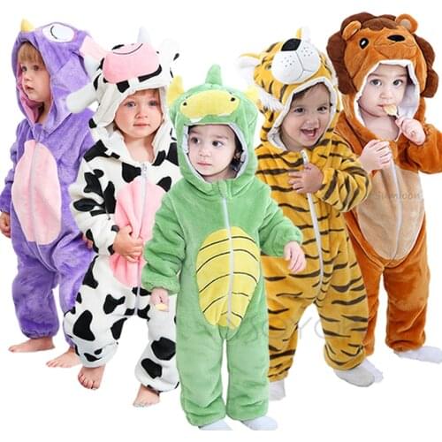 2021 Baby Boys Girs Jumpsuit Dinosaur Flannel Onesie Infant Bebe Romper Boys Clothes Toddler Cute Animal Costumes Dropshipping