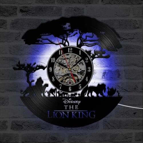 The Cartoon Lion King 3D Record Clock Creative Hollow Hanging Vinyl LED Record Wall Clock Antique Style Kids Room Decor