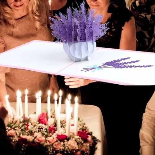 3D Pop-Up Lavender Greeting Card for Birthday Mothers Day Wedding Party Anniversary with Envelope N58C