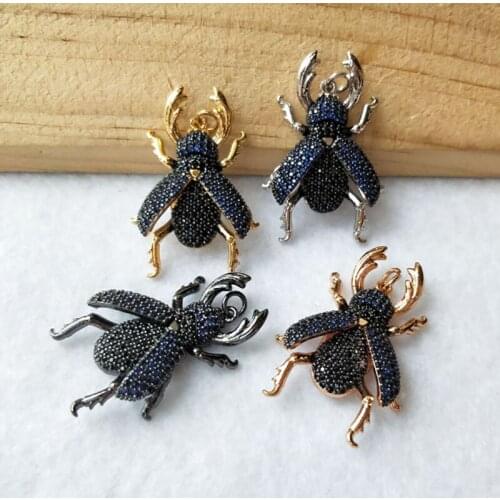 6 Pieces Mix Color Micro Pave navy CZ zircon Lucanidae Insect charm Pendant women Jewelry Findings DIY necklace making PD912
