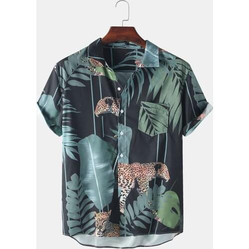 66# Hawaiian Shirt Men Luxury Brand Spring Summer Casual Slim Printed Short Sleeve Beach Shirts Top Blous Рубашки Для Мужчин