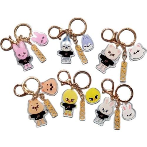 8pcs/lot Cartoon Kpop Stray Kids Action Figures Cute Stray Kids Model Acrylic Figure with Keychian party Gifts(8 Styles )