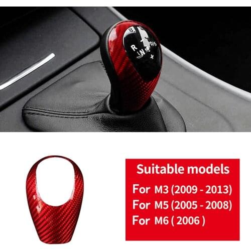 Car Gearshift Head Knob Cover Interior Sticker Real Carbon Fiber Black Red For BMW M3 2009-2013 M5 2005-2008 M6 2006 Accessories