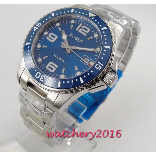 BLIGER Casual Date Watches ceramic bezel Men Blue Dial Top Brand Luxury Military Wrist Watch Clock Fashion Automatic Wristwatch