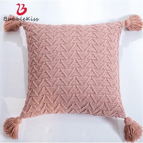 Bubble Kiss Pillow Cover Home Knitted Pillowcase 45X45cm With Tassel Decor Pillow Slip Without Core Chenille Fabric Pillow Case
