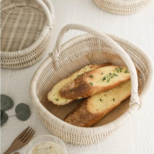 Rustic Rattan Storage Basket French Rural Style Handmade Organizer Picnic Egg Food Tableware Organizers Home Kitchen Decor