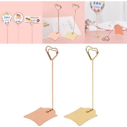 Name Tag Holder Hollow Metal Clip w/ Metal Base Gold Rose Gold Heart-shaped Hollow Clip Holder Stand Pictures Card Paper