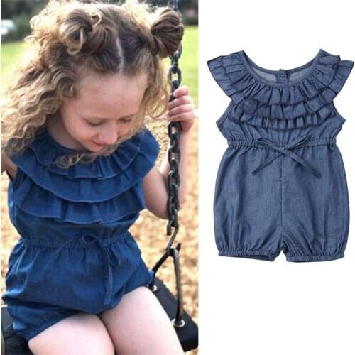 6M-4Y Toddler Kids Babys Girls Princess Ruffle Denim Romper Jumpsuit Outfits Clothes