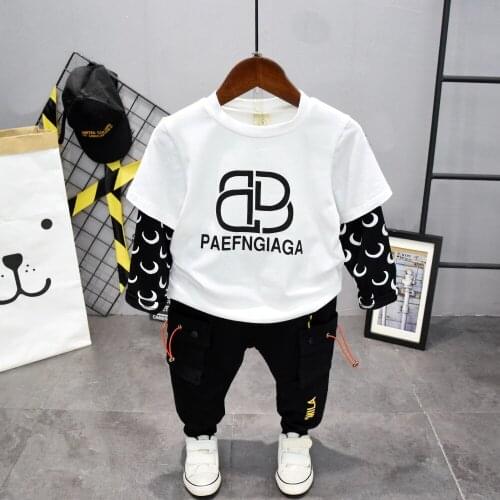 Baby Boys Spring Autumn Warm Stitching T-Shirt + Pants 2Pcs Infant Kids Children Sports Suit Toddler Clothes 2-7years