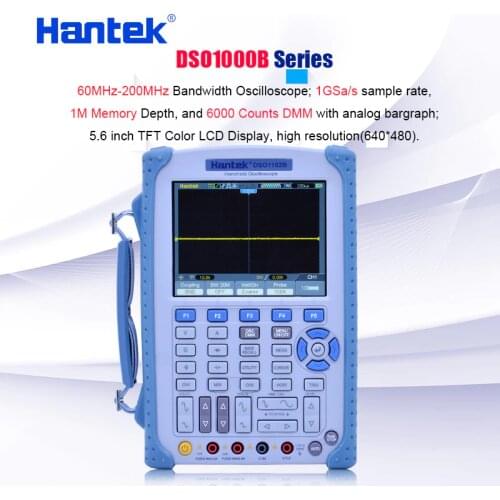 Hantek handheld digital oscilloscope 60-200MHz Bandwidth PC oscilloscope 6000 Counts DMM with analog bargraph 5.6 inch TFT Color