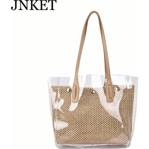 JNKET New Transparent Woven Womens Crossbody Bag Sling Bag Fashion Large Capacity Tote Bag Handbag
