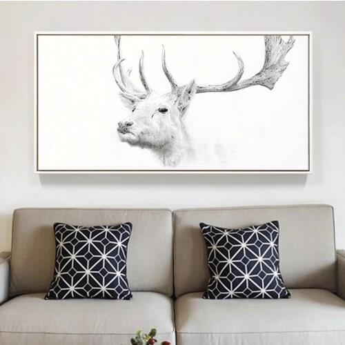 HAOCHU Long Black and White Sketch Reindeer Eagle Canvas Painting Wall Art Poster Pictures for Living Room Nordic Decoration