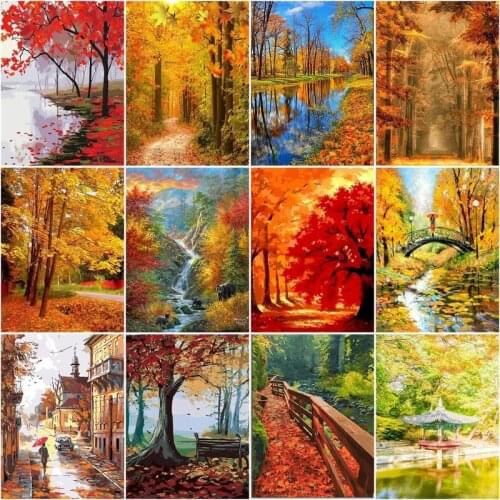 GATYZTORY 40×50cm Diy Painting By Numbers Tree Acrylic Oil Painting By Numbers Forest Autumn Diy Wall Art Picture For Home Decor