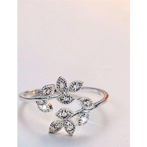 Fashion Female Crystal Leaf Finger Rings For Women Lover Wedding Jewelry Party Trendy Statement Rings Wholesale