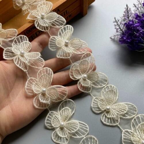 20X Ivory Butterfly Bowknot Pearl Flower Embroidered Lace Trim Fabric Lace Ribbon Handmade Sewing Craft For Costume Decoration