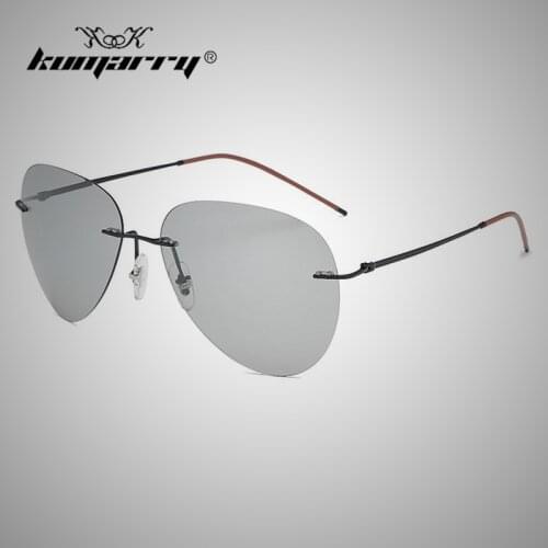 KUMARRY Vintage Rimless Polarized Sunglasses Men Photochromic Lightweight Titanium Drivers Fishing Glasses Shades UV400 KTM036