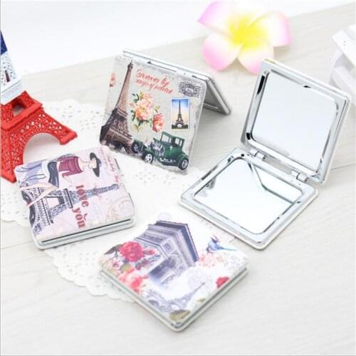 Squre 6pc PU cover metal makeup mirror Eiffel Tower Portable pocket mirror Architectural landscape foldable Cosmetic mirrors