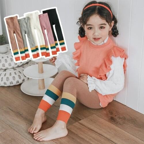 1 To 6 Yrs Spring Autumn Winter Leggings for Girls Striped Childrens Pants for Girls Cotton Knitted Colored Trousers