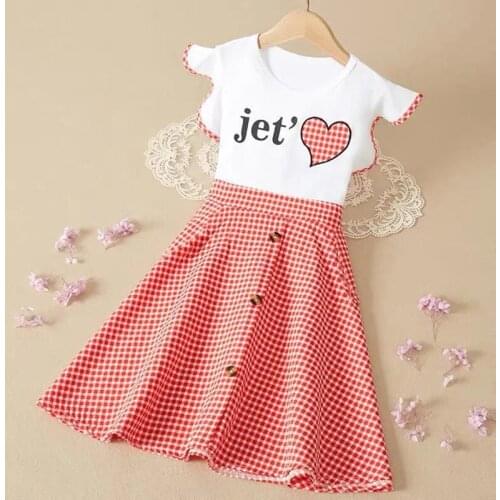 Melario Summer Round Neck Girls Dress Sweet Cute Kids Dress Plaid Printing Princess Party Clothes Teen Girls 4 7 9 13 Years Old