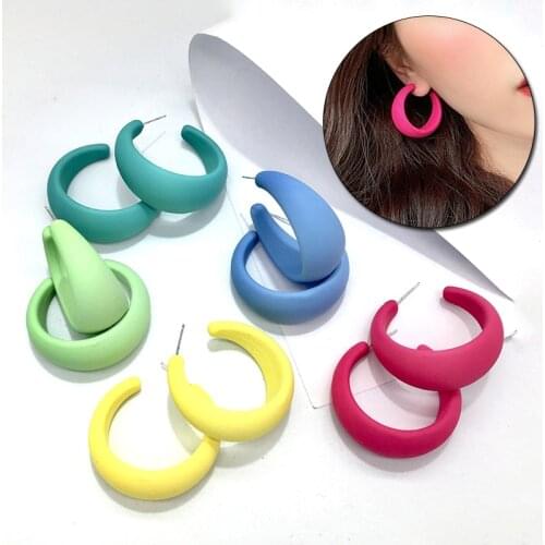 Korea Cute Candy Color Earring Acrylic C-shaped Simple Colourful Curved Hoop Earrings Women Summer Trendy Jewelry Accesories