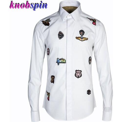 Plus Size M-4XL mens shirt 3D Embroidery long sleeve Slim Casual clothes male Camisa 80% Cotton Business male Dress shirts
