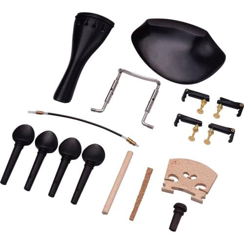 4/4 Size Violin Accessory Kit Chin Rest/Chinrest Clamp/4 Tuning Pegs/4 Fine Tuners/Tailgut/Endpin/Maple/Bridge Spruce Sound Post