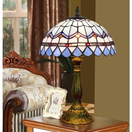 Tiffany stained glass desk lamp of bedroom the head of a bed to restore ancient ways coloured glaze blue restaurant