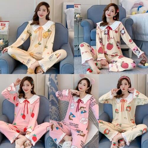 2020 Spring and Autumn New Style Long Sleeve Pajamas Female Korean-style gong zhu ling Students Sweet and Lovely Homewear Set