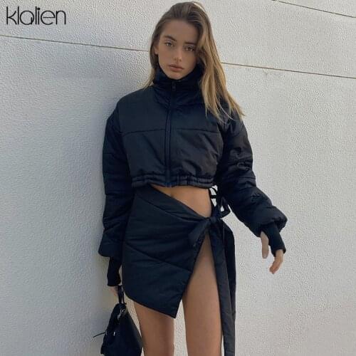 KLALIEN Autumn Winter Thicken Padded Jacket For Women 2021 New Simple Casual Slim Zipper Short Coat Female Streetwear Y2K