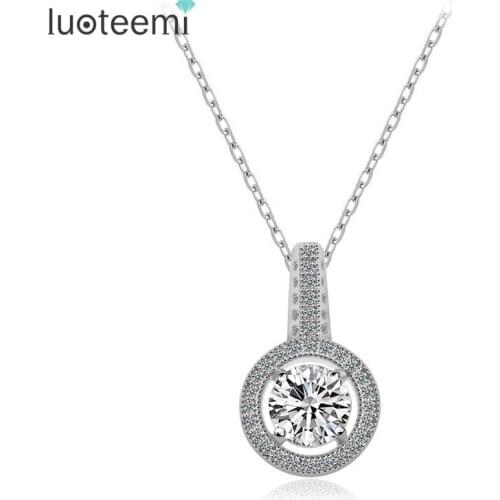 LUOTEEMI White Gold-Color Hearts & Arrows Cut 0.75 Carat Cubic Zirconia Stone Pendant Necklace for Women Luxury Sexy Jewelry
