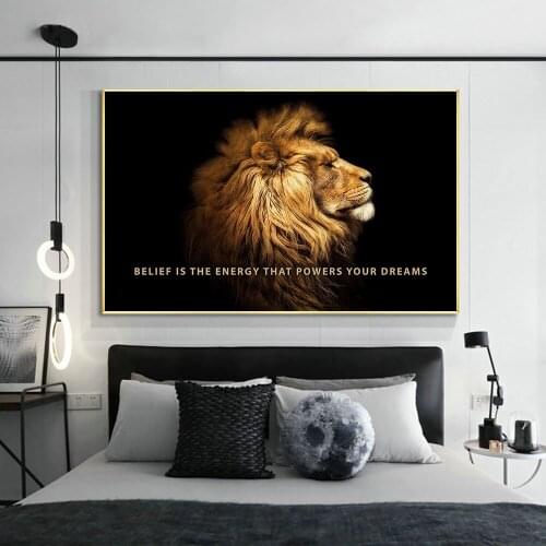 Lion Posters Belief Power Your Dreams Motivational Art Black Animal Print Canvas Painting for Nordic Room Office One Piece Decor