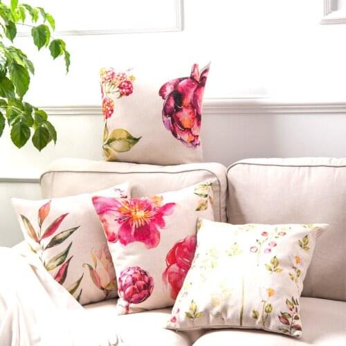 45x45cm simple fresh flower printed cushion cover sofa cotton linen throw pillowcase waist pillow cover home decor