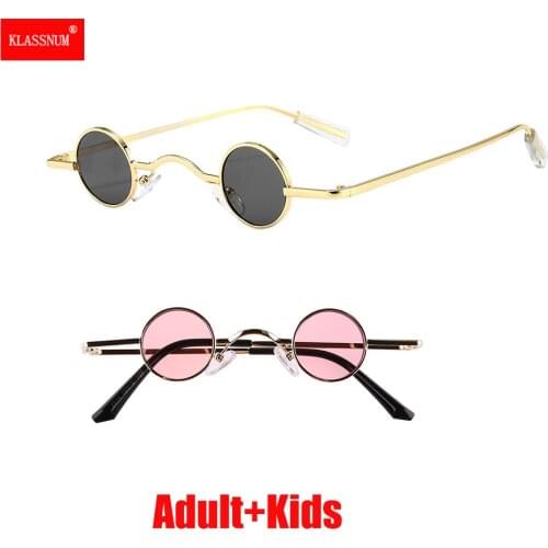 Retro Mini Sunglasses Round Men Metal Frame Gold Black Red Small Round Framed Sun glasses Color Lens Sunglasses Kids Punk Wear