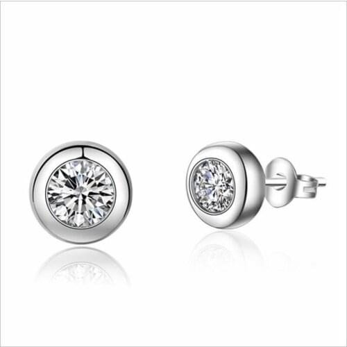 TJP Trendy Silver Plated Earrings For Women Party Accessories Female Fashion Crystal Round Stud Earrings Jewelry Female Birthday